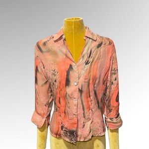 Orange Abstract Button Up Blouse 🛡️